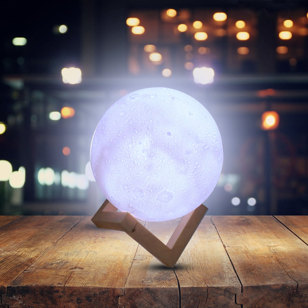 Moon Night Lamp with Plastic Stand Night Lamp for Bedroom (19 x14 Cm)